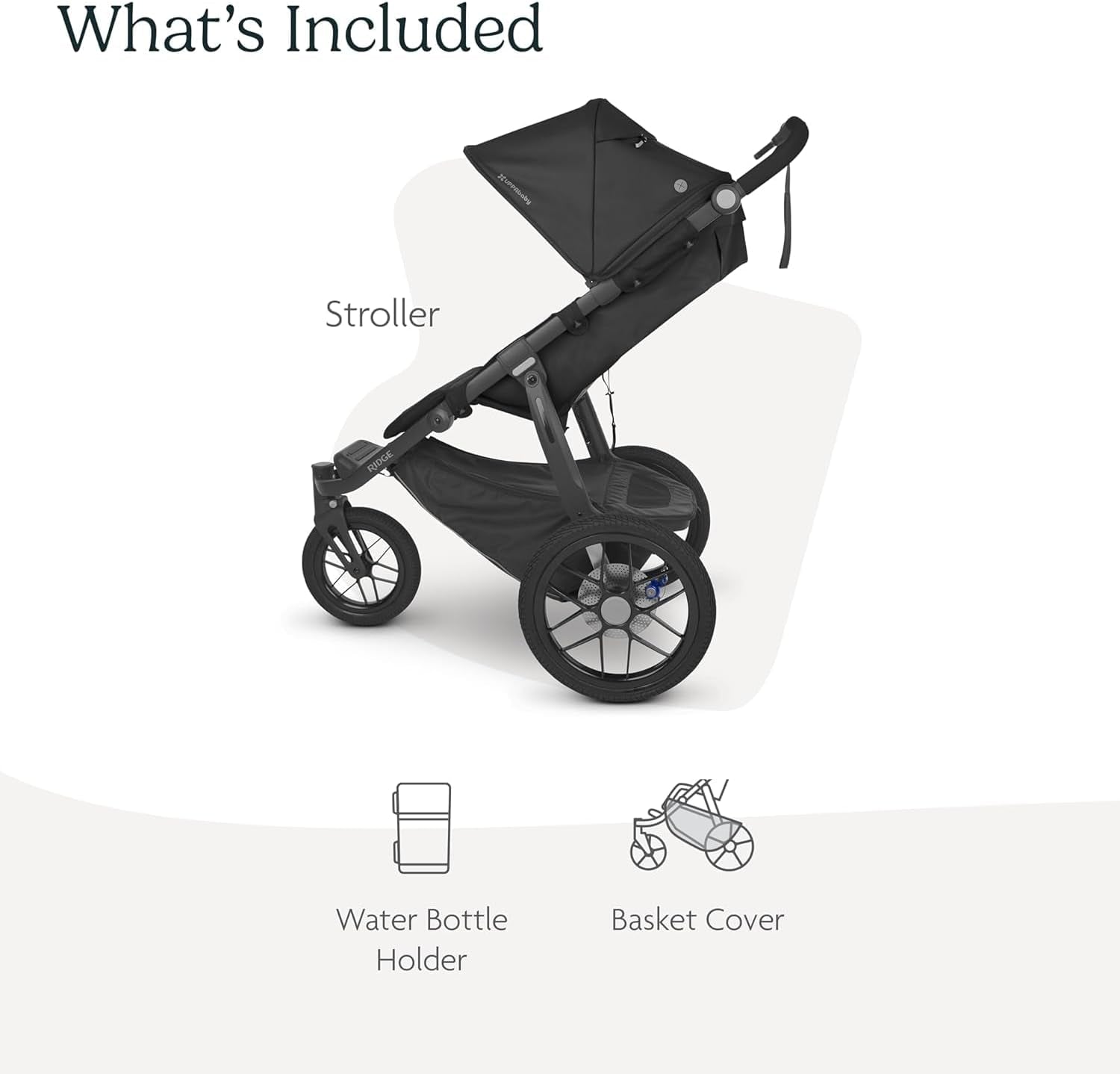 Ridge Jogging Stroller/Durable Performance Jogger with Never-Flat Tires/Built for Walking, Running, Hiking/Water Bottle Holder and Basket Cover Included/Bryce (White/Carbon Frame)