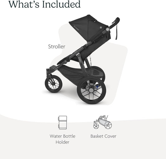Ridge Jogging Stroller/Durable Performance Jogger with Never-Flat Tires/Built for Walking, Running, Hiking/Water Bottle Holder and Basket Cover Included/Bryce (White/Carbon Frame)