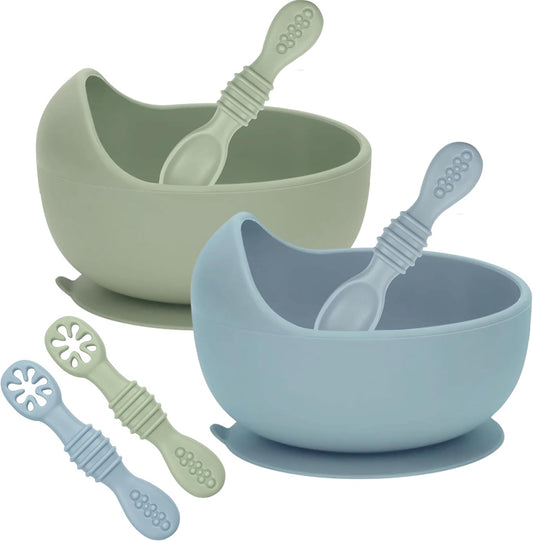 6 Piece Suction Bowls & Training Spoons, 100% Food Grade Silicone Feeding Set, Self Feeding Bowl and Utensils for Led Weaning, BPA Free
