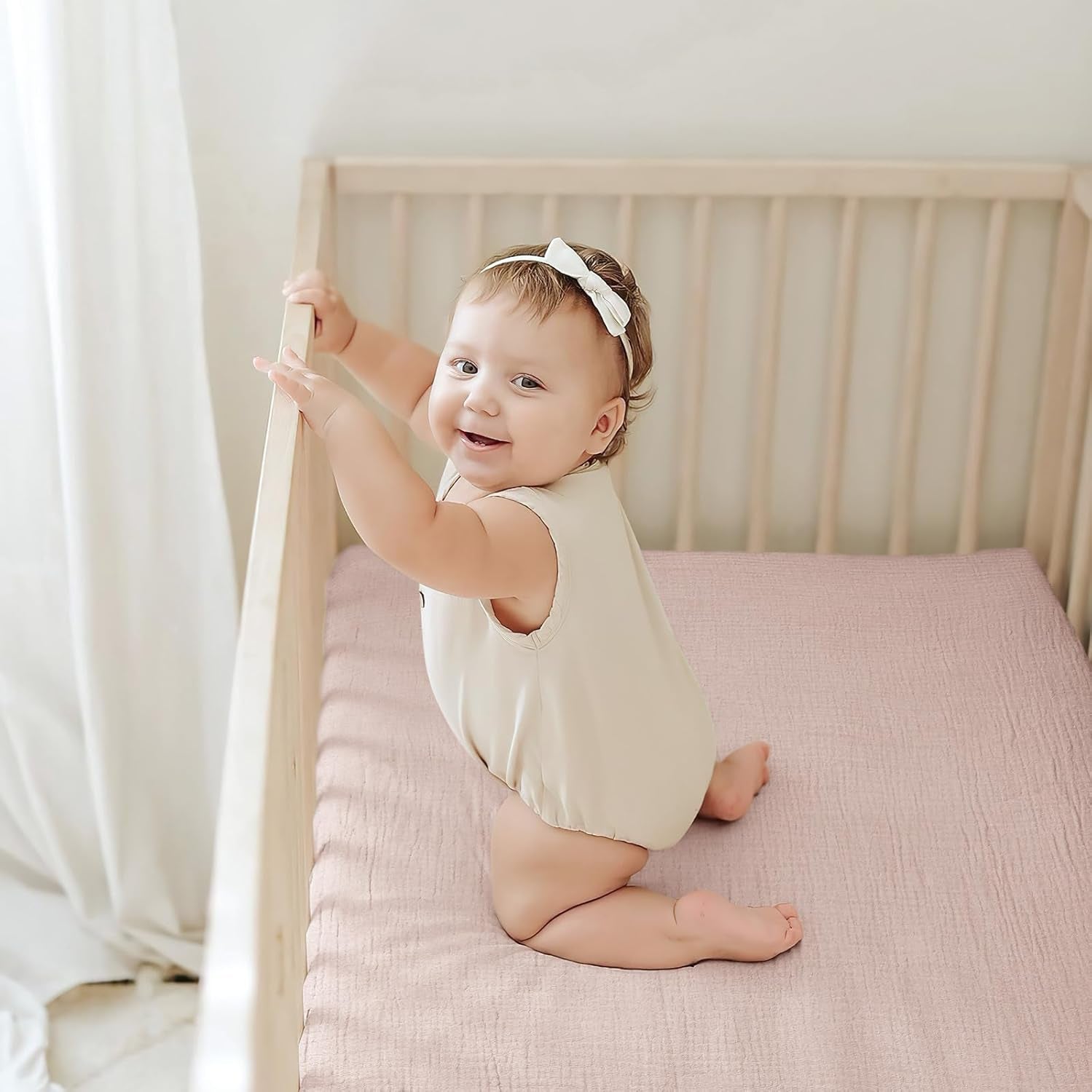 Lulumoon Crib Sheet Muslin for Baby: Soft Cotton Crib Sheets Fitted for Toddler Girl and Boy - Breathable Crib Mattress Sheet 28"X 52"