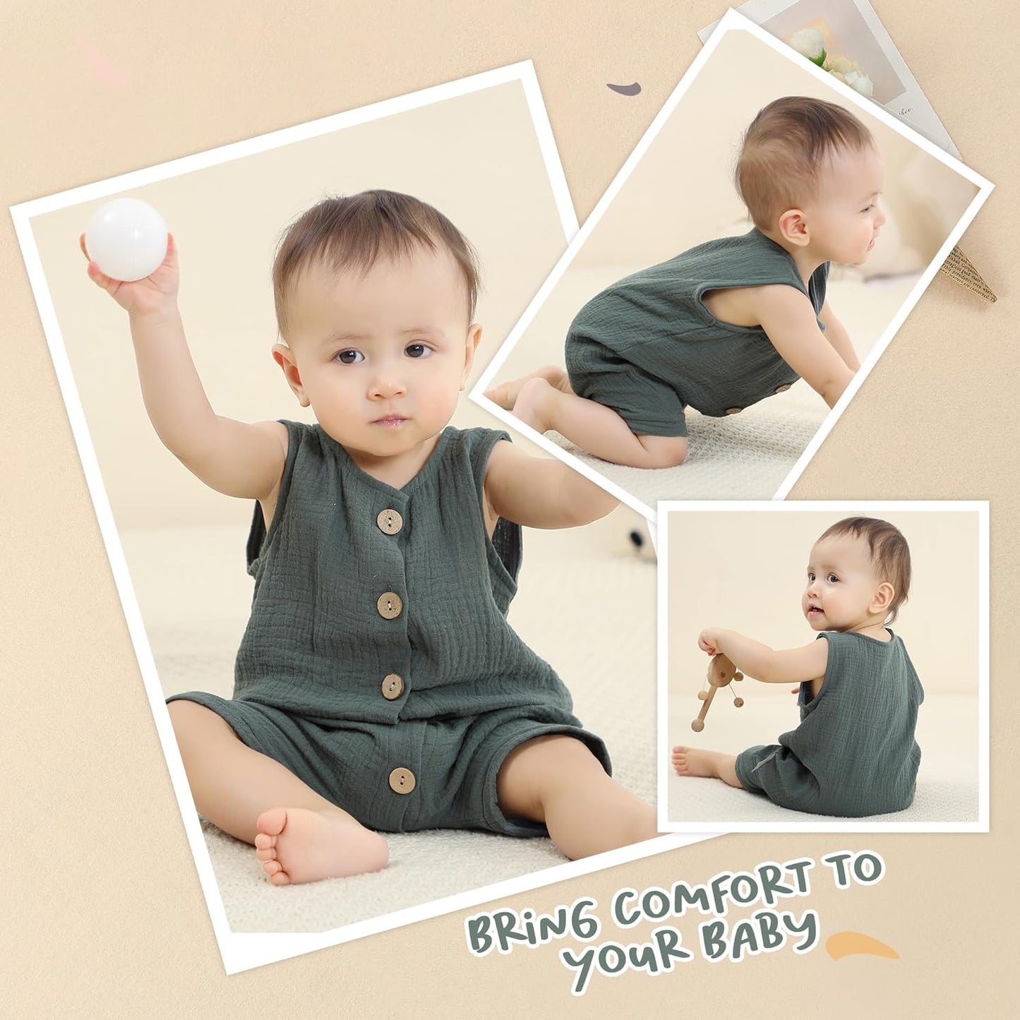 Baby Sleeveless Summer Romper Infant Toddler Cotton Outfits Unisex Boys Girls Jumpsuit 0-24 Months