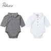 2019 Baby Summer Clothing Infant Baby Boy Gentleman Solid Formal Bodysuit Short Sleeve Turn down Collar Shirts Jumpsuit Set