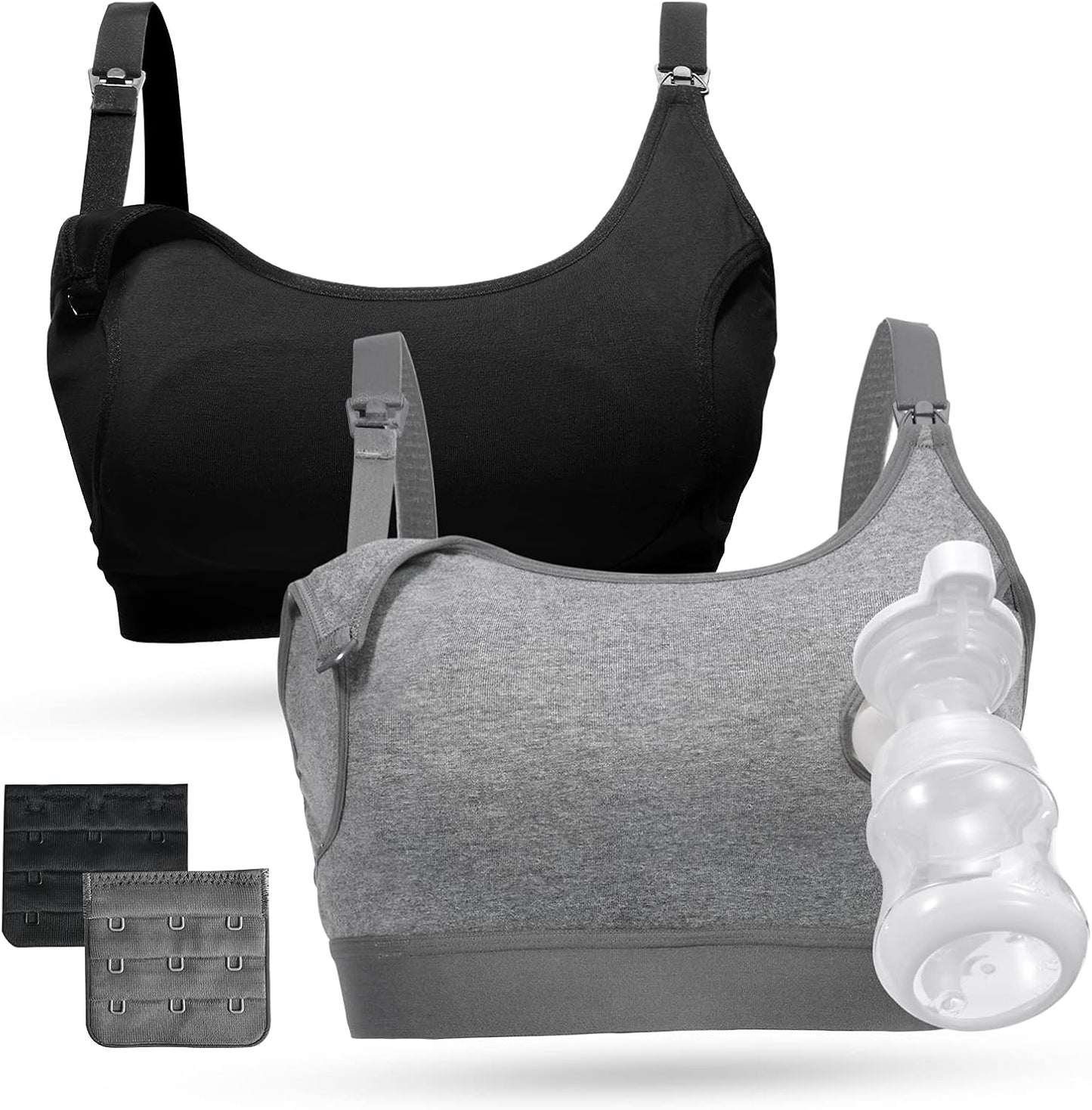 Pumping Bra,Hands Free Pumping Bra 2 Pack Supportive Comfortable All Day Wear Pumping and Nursing Bra in One,S-Xxl