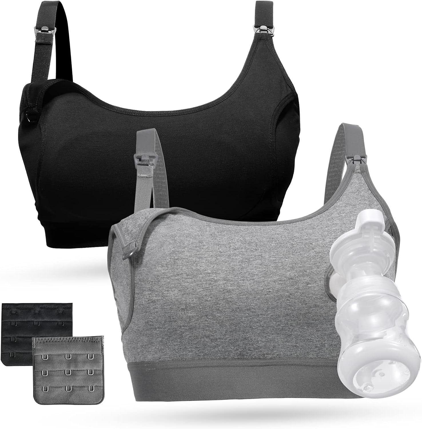 Pumping Bra,Hands Free Pumping Bra 2 Pack Supportive Comfortable All Day Wear Pumping and Nursing Bra in One,S-Xxl
