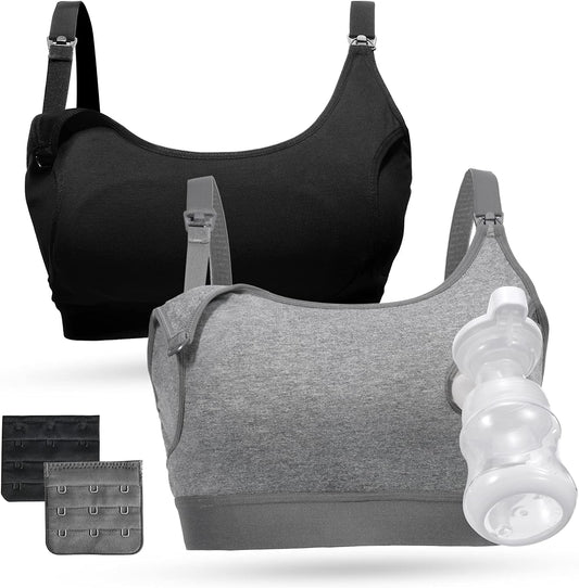 Pumping Bra,Hands Free Pumping Bra 2 Pack Supportive Comfortable All Day Wear Pumping and Nursing Bra in One,S-Xxl