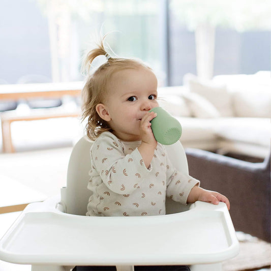Mini Cup + Straw Training System (Sage) - 100% Silicone Training Cup for Infants + Toddlers - Designed by a Pediatric Feeding Specialist - 12 Months+