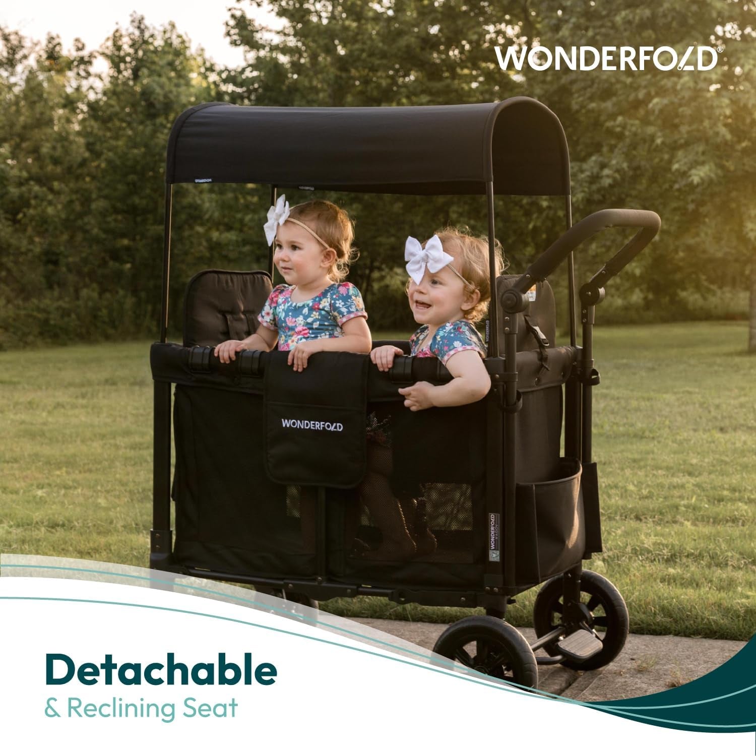 W2 Luxe Double Stroller Wagon Featuring 2 High Face-To-Face Seats with Magnetic Buckle 5-Point Harnesses and Adjustable/Removable Uv-Protection Canopy, Charcoal Gray