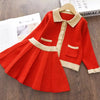 Kids Christmas Sweet Knitwear Suits Girls Baby Plaid Sweaters Coats Suspender Dress Outfits Princess Clothes Sets