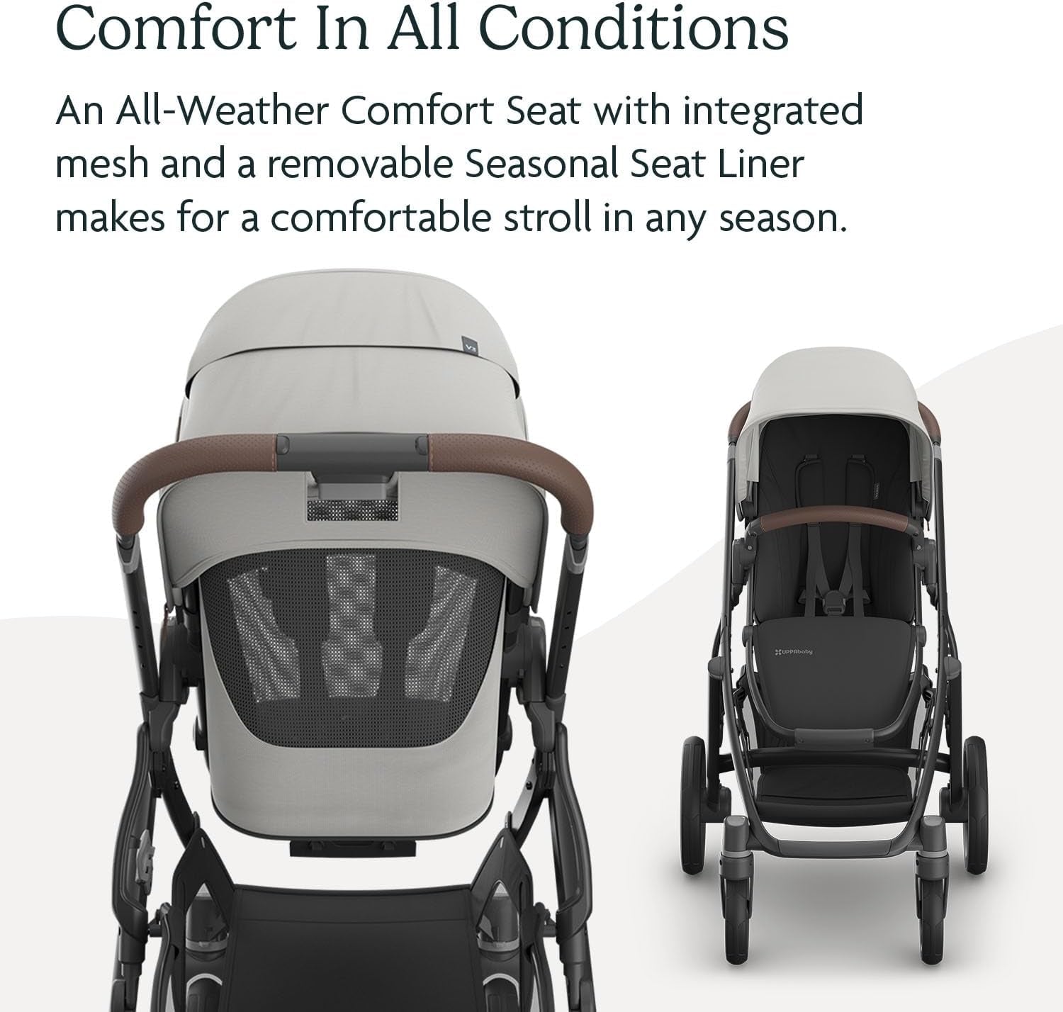Vista V3 Stroller - Full-Size Single-To-Double Stroller System - Toddler Seat, Bug Shield, Rain Shield, and Storage Bag Included - Savannah (Pearl Gray Jacquard/Carbon Frame/Chestnut Leather)
