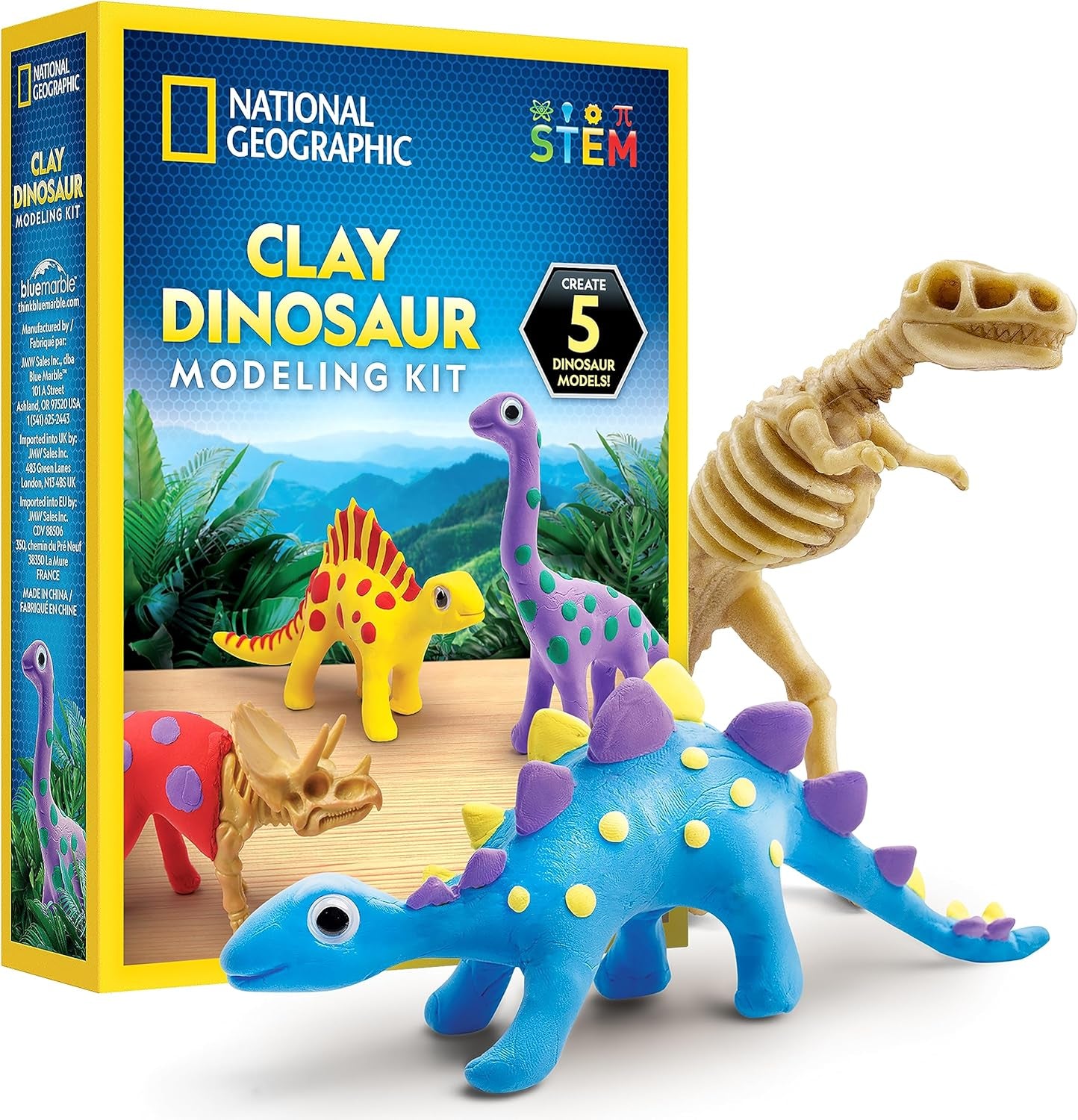 NATIONAL GEOGRAPHIC Clay Dinosaur Arts & Crafts Kit - Dinosaur Air Dry Clay for Kids Craft Kit with 5 Clay Colours, 5 Dino Skeletons, Sculpting Tool & Googly Eyes, Dinosaur Activity (Amazon Exclusive)