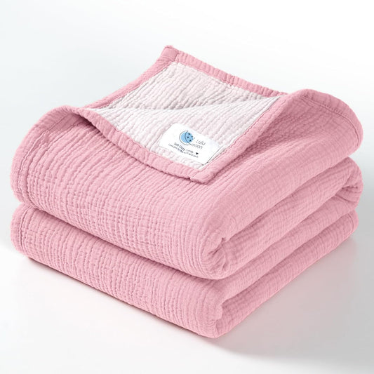 Muslin Baby Blanket - Cotton Quilt Blankets for Toddlers - Reversible Nursery Crib Blanket for Baby Boys and Girls 47"X47"(Pink)