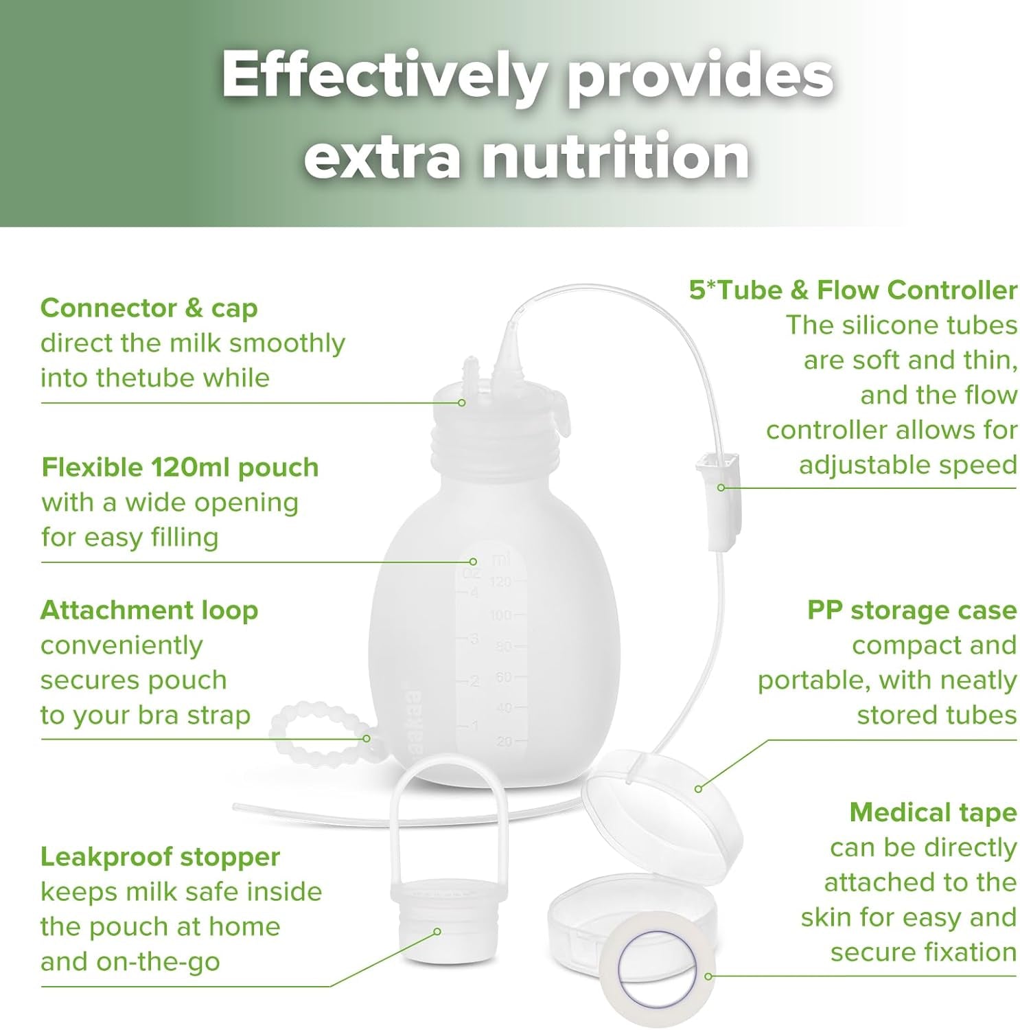Supplemental Feeding Tube & Pouch Set,Baby Supplemental Nursing System,Sns Breastfeeding System,Food Grade Silicone