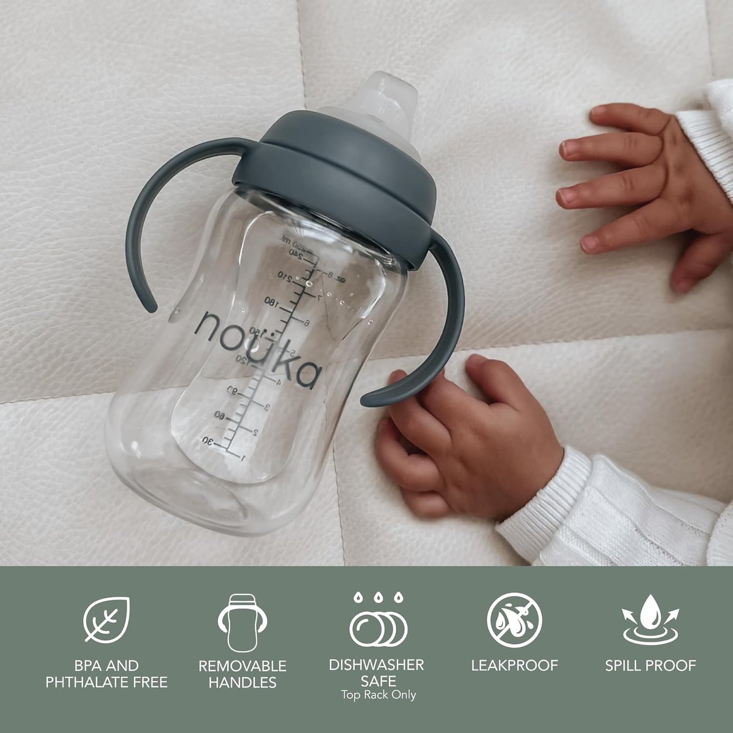 Nouka Soft Spout Tritan Sippy Cup | Leak Proof and Easy Grip | Removable Handles | Sunrise