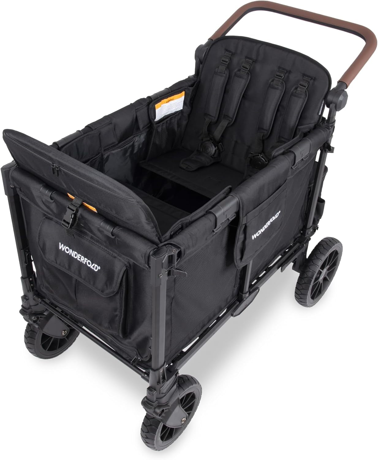 W4 Luxe Pro Stroller Wagon (4 Seater) - Collapsible Wagon Stroller with Seats Featuring 5-Point Safety Harnesses and Adjustable Sun Canopy, Jet Black
