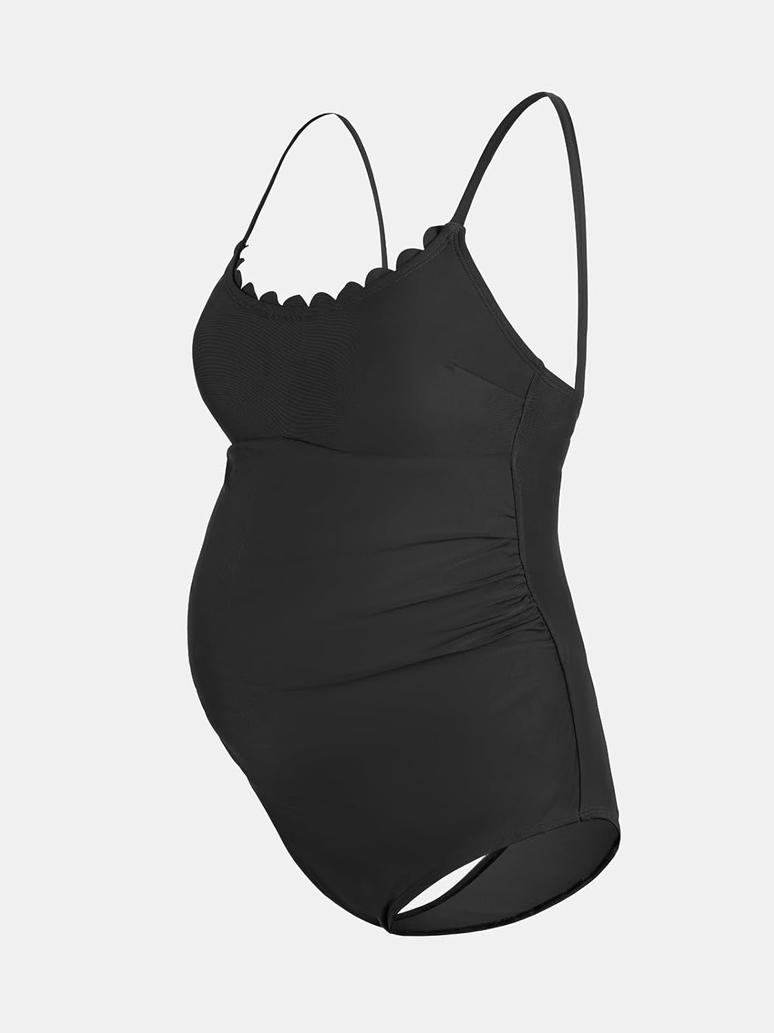 Maternity One Piece Swimsuit Scoop Neck Women'S Bathing Suit Scalloped Lace up Back Criss Cross Tie Pregnancy