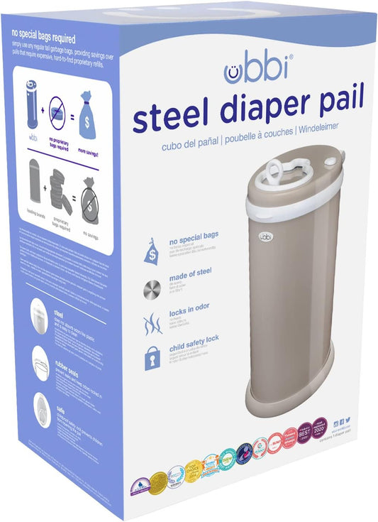 Steel Odor Locking, No Special Bag Required Money Saving, Awards-Winning, Modern Design Registry Must-Have Diaper Pail, Taupe