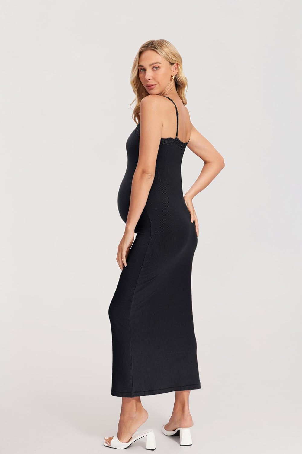 Women'S Maternity Dress Ribbed Nursing Nightgowns with Built in Bra Sleeveless Bodycon Dresses for Breastfeeding