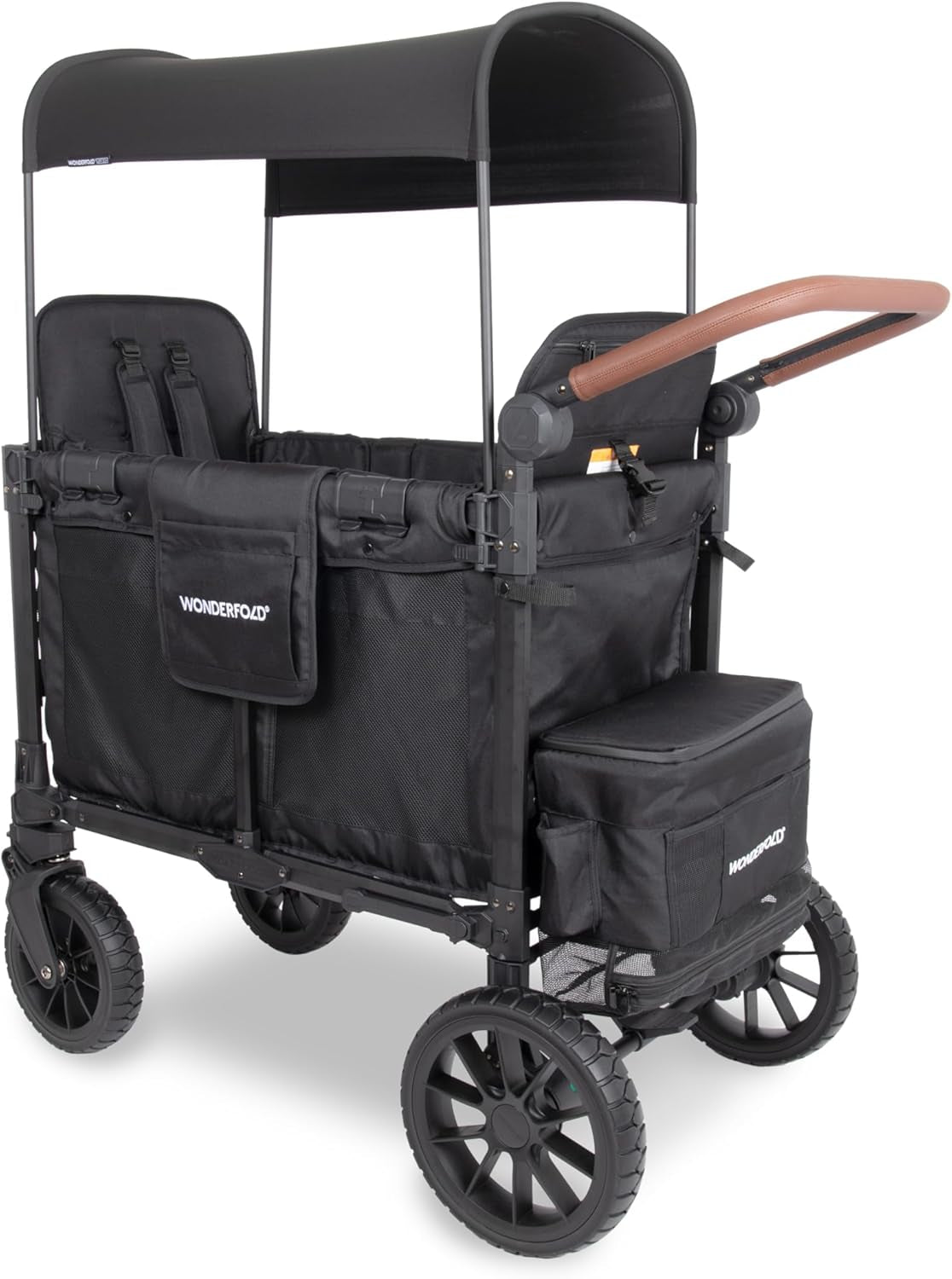 W2 Luxe Pro Stroller Wagon (2 Seater) - Collapsible Wagon Stroller with Seats Featuring 5-Point Safety Harnesses and Adjustable Sun Canopy, Jet Black