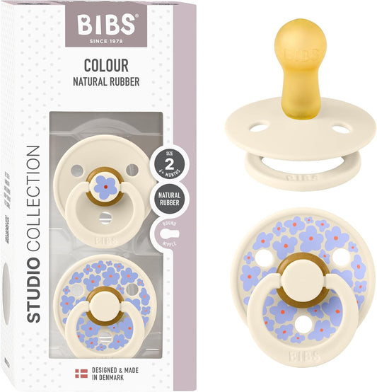 Pacifiers - Studio Collection | Natural Rubber Baby Pacifier | Set of 2 Bpa-Free Soothers | Made in Denmark | Jasmine Latex - Ivory Mix | Size 6 to 18 Months