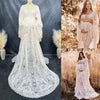 Long Train Maternity Photo Shoot Maxi Gown Dress Evening Party Costume Boho Beige Dresses for Pregnant Woman Props