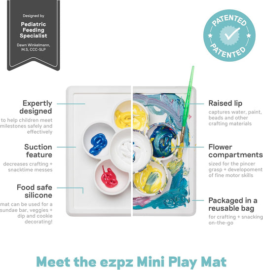 Mini Play Mat (Cream) - 100% Silicone Suction Flower Plate with Built-In Placemat for Infants + Toddlers - Crafting + Snacks - Divided Plate - Dishwasher Safe