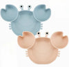 2 Pack Silicone Suction Plate for Baby, Divided Unbreakable Toddler Food Plate with 2 Pack Spoons for Self Feeding, Toddler Utensils Feeding Set Baby Eating Supplies, Crab Shape -Blue&Green Kid Toddler Baby