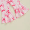 Toddler Girl Bell-Bottom Jumpsuit Bow/Watermelon/Strawberry Square Neck Knotted Flare Pants Overalls Baby Summer Clothes