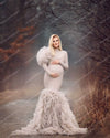 Unique High Neck Full Sleeves Tulle Maternity Dresses to Photography Lush Ruffles Flowers Pregnanty Women Gowns Floor Length