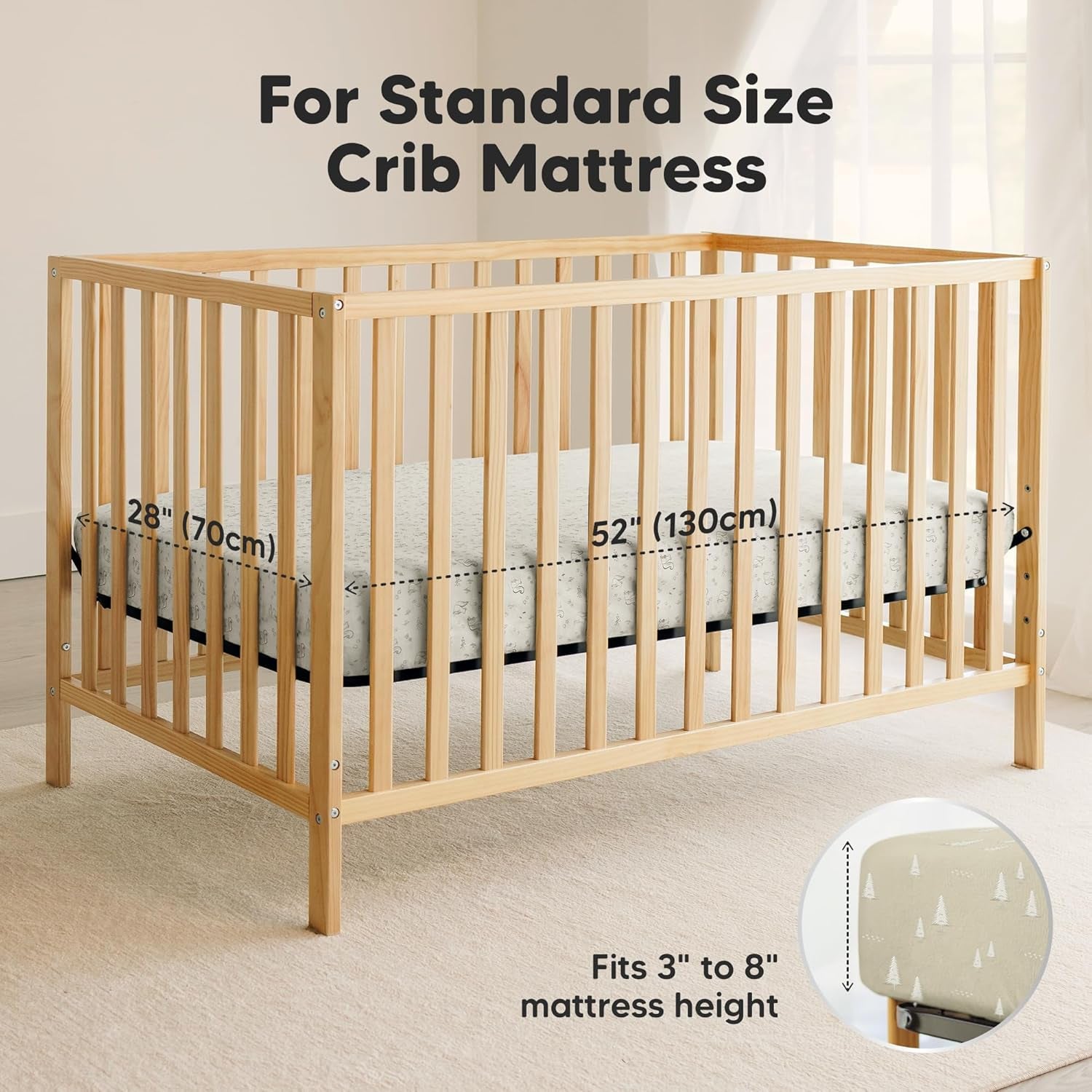 2-Pack Waterproof Crib Sheets for Girl, Boy - Organic Cotton Fitted Crib Sheets Neutral, Crib Mattress Protector Sheets, Soft Toddler Bed Sheets, Washable Infant Fitted Baby Crib Sheets (Pine Grove)