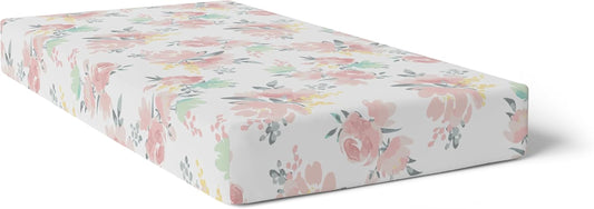 Baby 100% Breathable Cotton Percale Baby Crib Sheet, Fully Elasticized - Made in Canada 28" X 52" Multi Watercolour Flowers