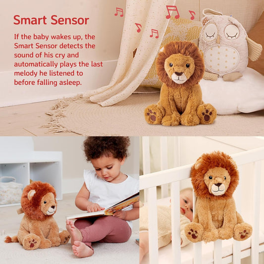 Sound Machine with White Noise Soothing Sounds | Cuddly Stuffed Animal | Adjustable Settings and Auto-Shutoff | Louis Lion Smart Sensor