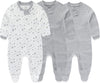 Baby Boy Girls Clothes 2-Way Zip Footed Bodysuit Long Sleeve 3-Pack Outfits 100% Cotton