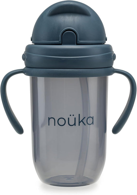 Nouka Straight Straw Cup with Click Top Lid | Leak Proof and Easy Grip | Removable Handles | Deep Ocean
