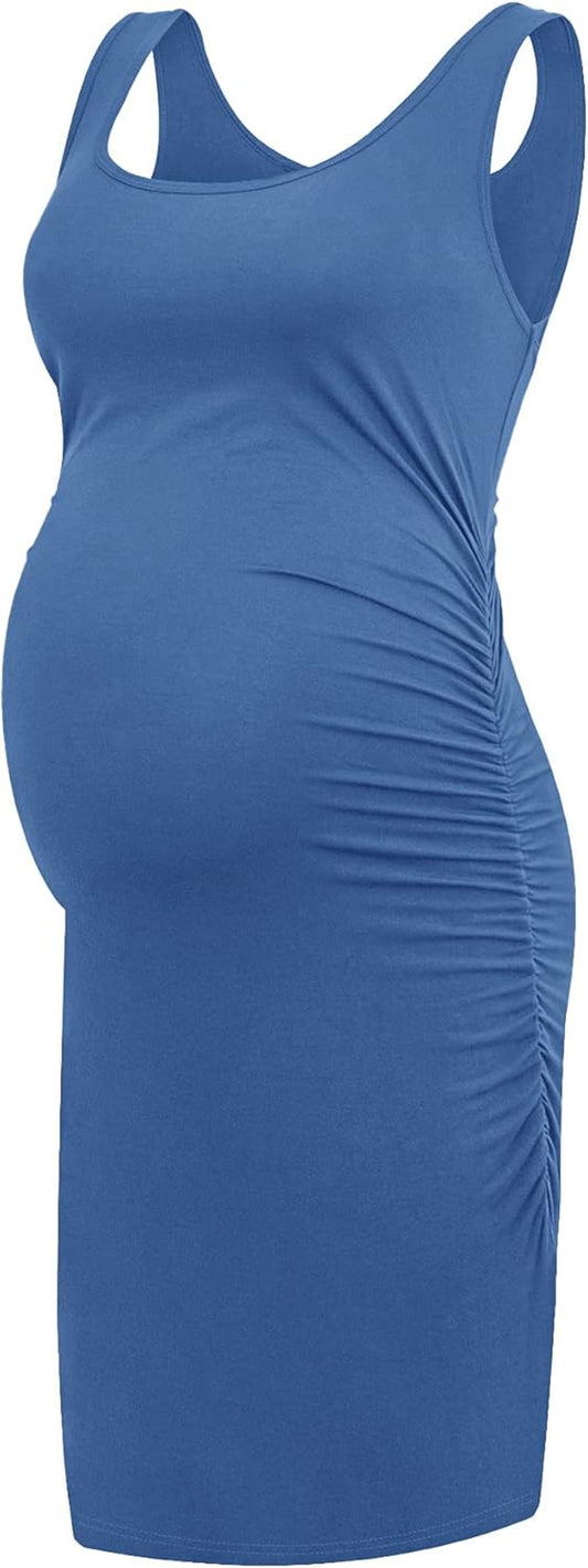 Women'S Maternity Dress Summer Ruched Pregnancy Tank Dress