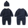 Autumn Newborn Girl Boy Knitted Jumpsuits Outfits Baby Rompers Caps Clothes Sets Winter Long Sleeve Toddler Infant Overalls 2Pcs