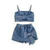 6M-5T Infant Kids Baby Girls 2Pcs Denim Clothes Set Sleeveless Crops Bow Tops Shorts Culottes Fashion Summer Outfits