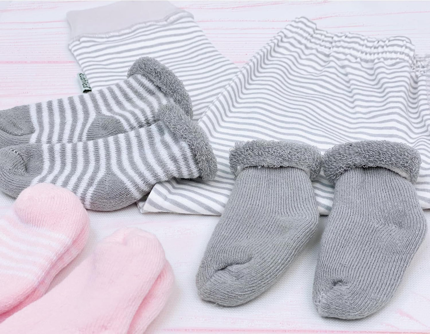 6-Pack Terry Newborn Socks - Pink/Grey