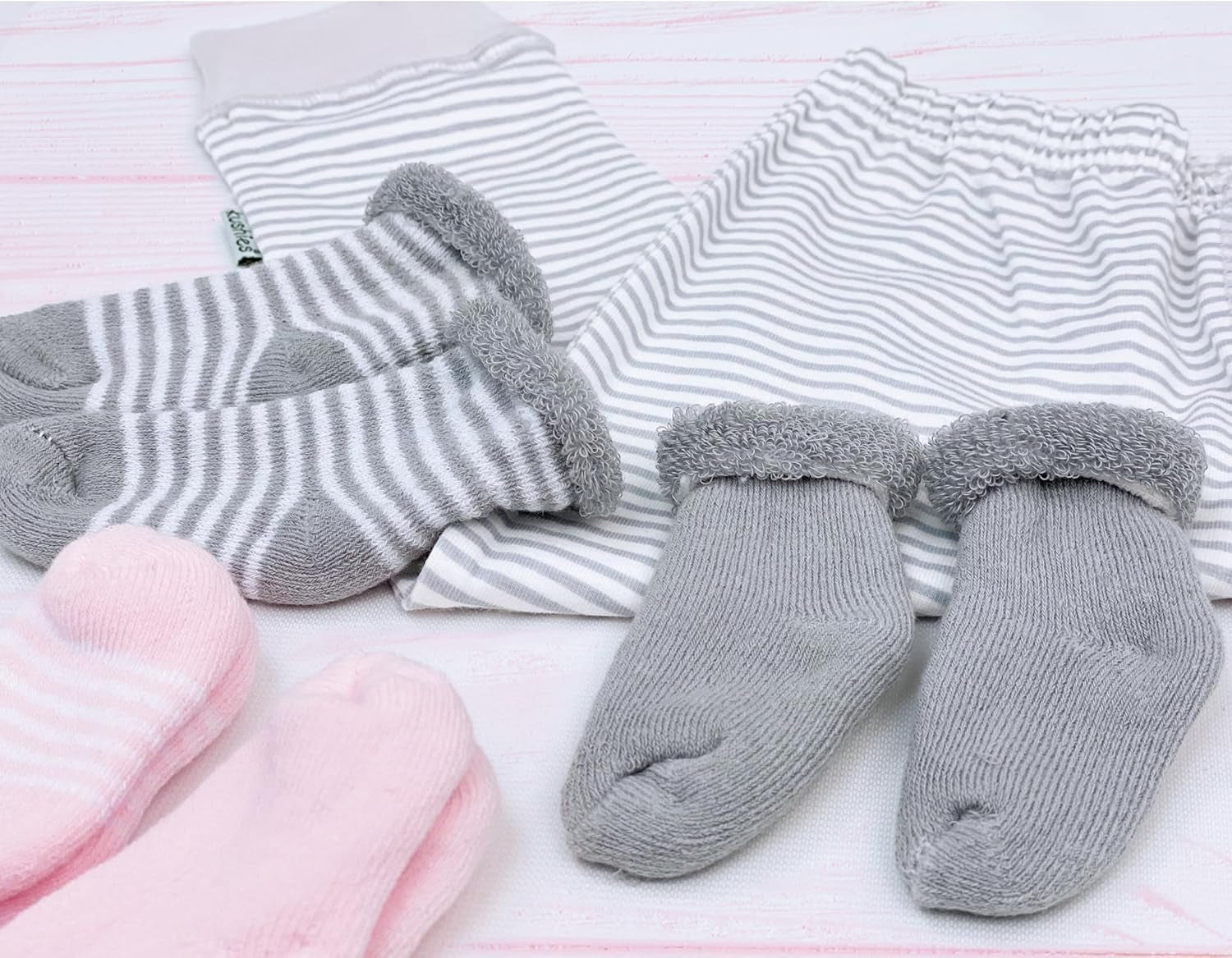 6-Pack Terry Newborn Socks - Pink/Grey