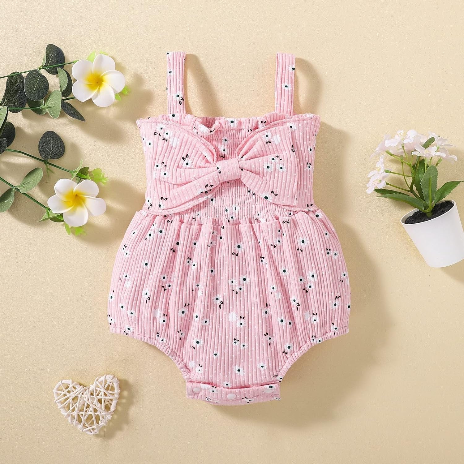 Baby Girls Bodysuit Newborn Summer Print 𝗛a𝐥𝐭er Romper Floral Jumpsuit Toddler Rib Leisure Beach Clothes