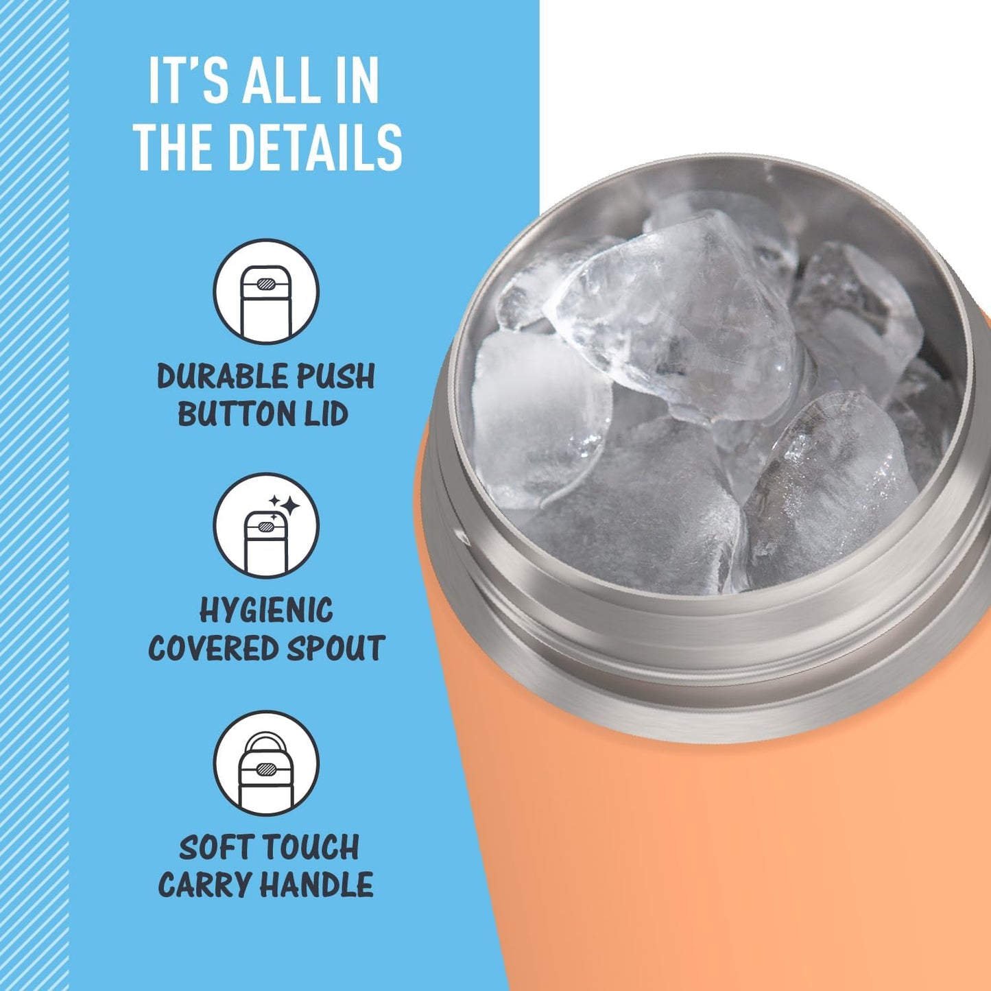 FUNTAINER 16 Ounce Stainless Steel Vacuum Insulated Bottle with Spout and Locking Lid, Orange