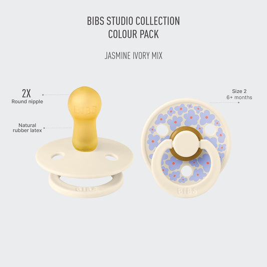 Pacifiers - Studio Collection | Natural Rubber Baby Pacifier | Set of 2 Bpa-Free Soothers | Made in Denmark | Jasmine Latex - Ivory Mix | Size 6 to 18 Months