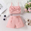 Little Kids Baby Girl Summer Clothes Solid Color Sleeveless Front Bow Cami Tops with Shorts 2 Pcs Outfit 18M-6T