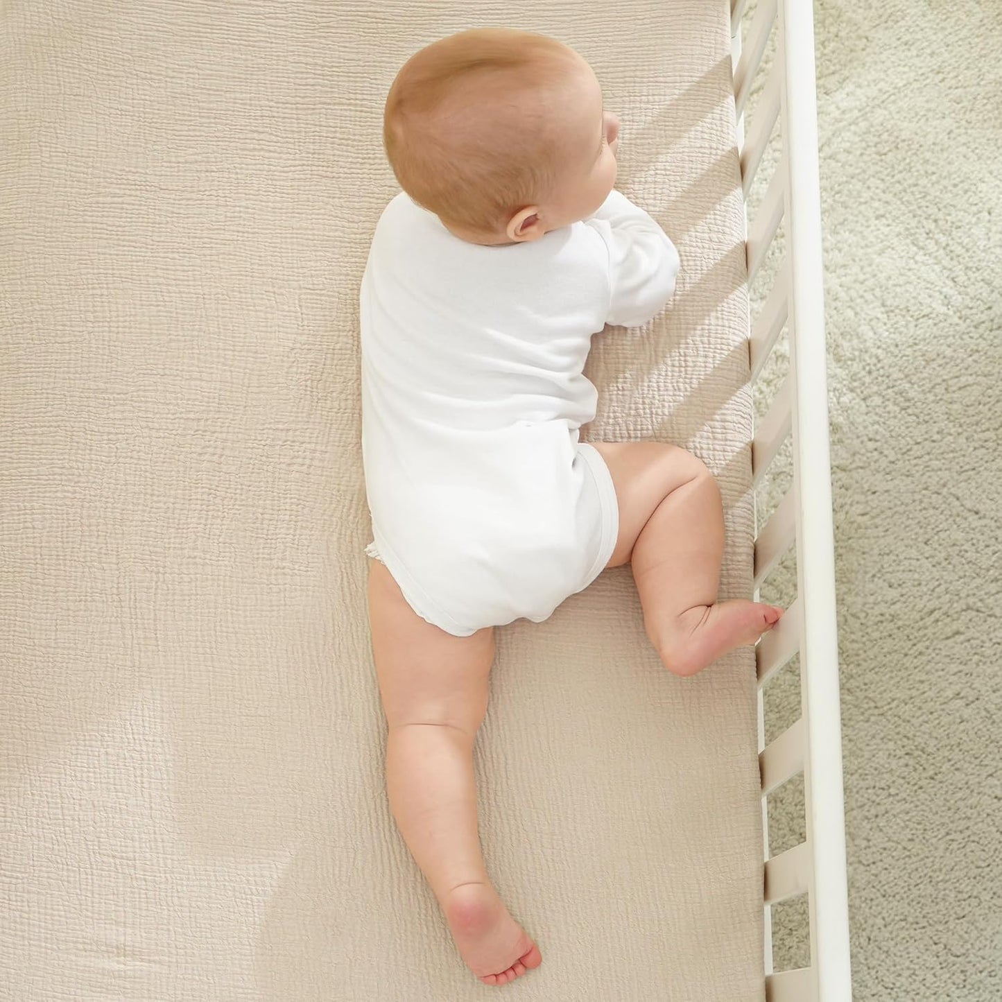 Muslin Crib Sheets 100% Cotton Baby Crib Sheets Fitted for Standard Crib Mattress & Toddler Bed Mattress 52"X28" Soft Breathable Crib Sheet Neutral for Boys Girls - 2 Pack (Baby Face)