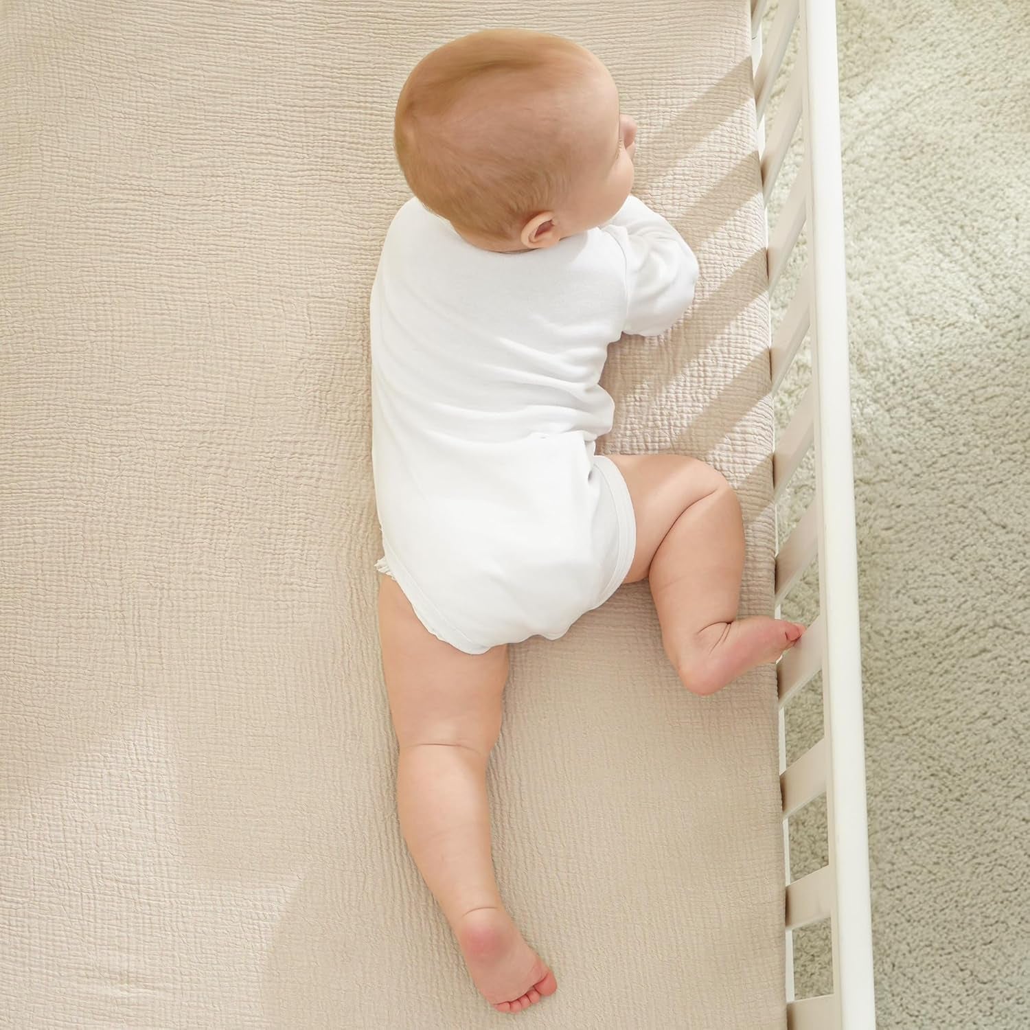 Muslin Crib Sheets 100% Cotton Baby Crib Sheets Fitted for Standard Crib Mattress & Toddler Bed Mattress 52"X28" Soft Breathable Crib Sheet Neutral for Boys Girls - 2 Pack (Baby Face)