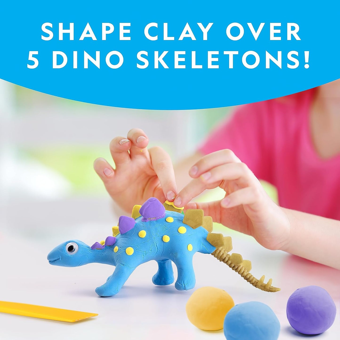 NATIONAL GEOGRAPHIC Clay Dinosaur Arts & Crafts Kit - Dinosaur Air Dry Clay for Kids Craft Kit with 5 Clay Colours, 5 Dino Skeletons, Sculpting Tool & Googly Eyes, Dinosaur Activity (Amazon Exclusive)