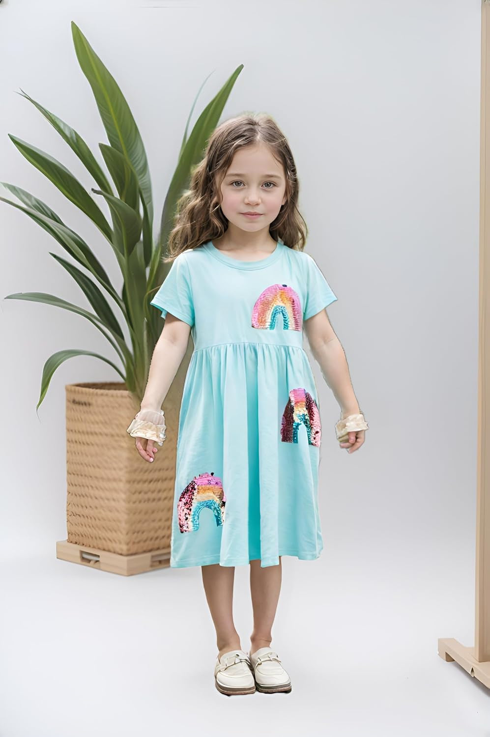 Toddler Summer Dress, Little Girls Short Sleeve Cotton Casual Dresses Clothes 2-8 Years