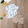 2024 Baby Summer Clothing Toddler Baby Boy Formal Suit Flower Dress Shirt+Shorts Bottom Beachwear 2Pcs Set Outfits Clothes 1-6T
