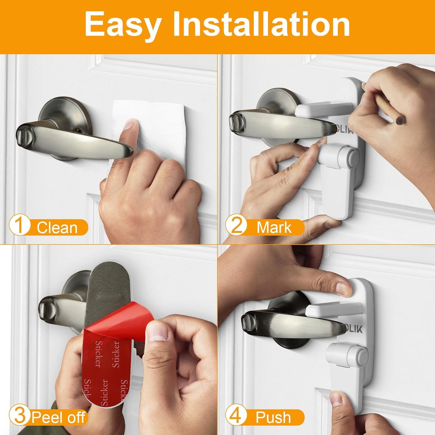 Improved Childproof Door Lever Lock(4 Pack) & Handles Premium Bonding Adhesive - Door Handle Child Proof