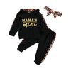 Infant Baby Girl Long-Sleeved Trousers Suit Letter Hooded T-Shirt Leopard Stitching Long Pants Headband 3Pcs Clothes Spring Fall