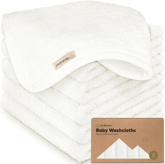 6-Pack Organic Baby Washcloths - Soft Viscose from Bamboo Washcloth, Baby Wash Cloths, Baby Wash Cloth for Newborn, Kids, Bath Baby Towels, Face Towel, Face Cloths for Washing Face (White)